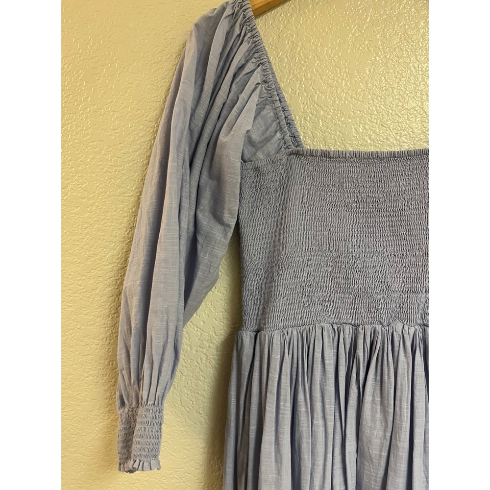 Free People Perfect Storm Madi Dress Blue Smocked Eyelet Floral Puff Sleeve - Picture 2 of 10